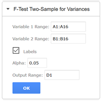 F-Test Two-Sample for Variances Pane